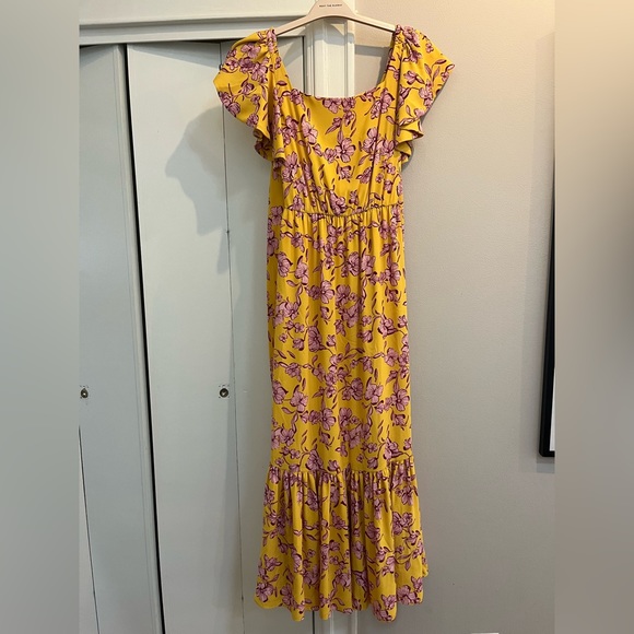 Sachin & Babi Yellow Flutter-Sleeve Floral Dress in Yellow - Size 0 - Picture 6 of 9